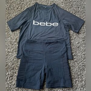 EUC Bebe Workout Set, Biker Shorts and Shirt Size Small